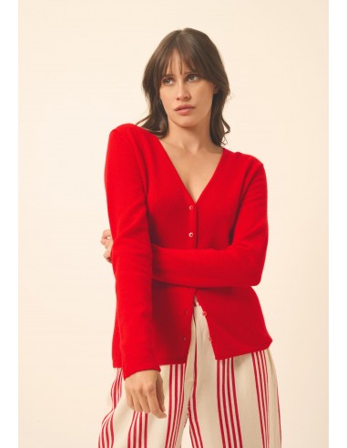 NORMA cardigan col v rouge solde