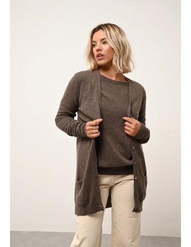 CHELSEA cardigan col v taupe chiné de l' environnement