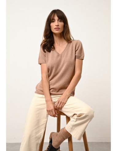 GLAMIS t-shirt col v camel chiné Les êtres humains sont 