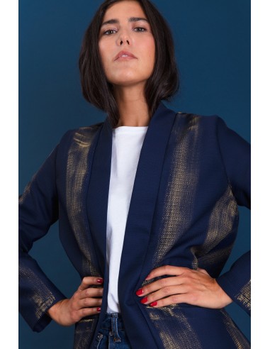 Veste kimono minuit* jacquard empreintes dorées solde