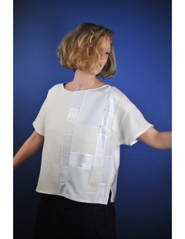 Top minuit* patchwork blanc kintsugi souligné d'or commande en ligne