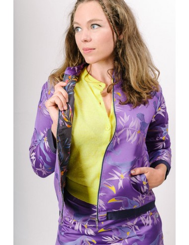 Veste "Bomber" jacquard Toucans violet jaune et doublure motif Ouistiti outlet